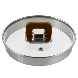 Lid for Saucepan Pot - Brown | Fits 6.3'' Pot - See-Through Tempered Glass Lids with Stainless Steel Rim & Foldable Knob - Oven & Dishwasher Safe - Kitchen Cookware Accessory