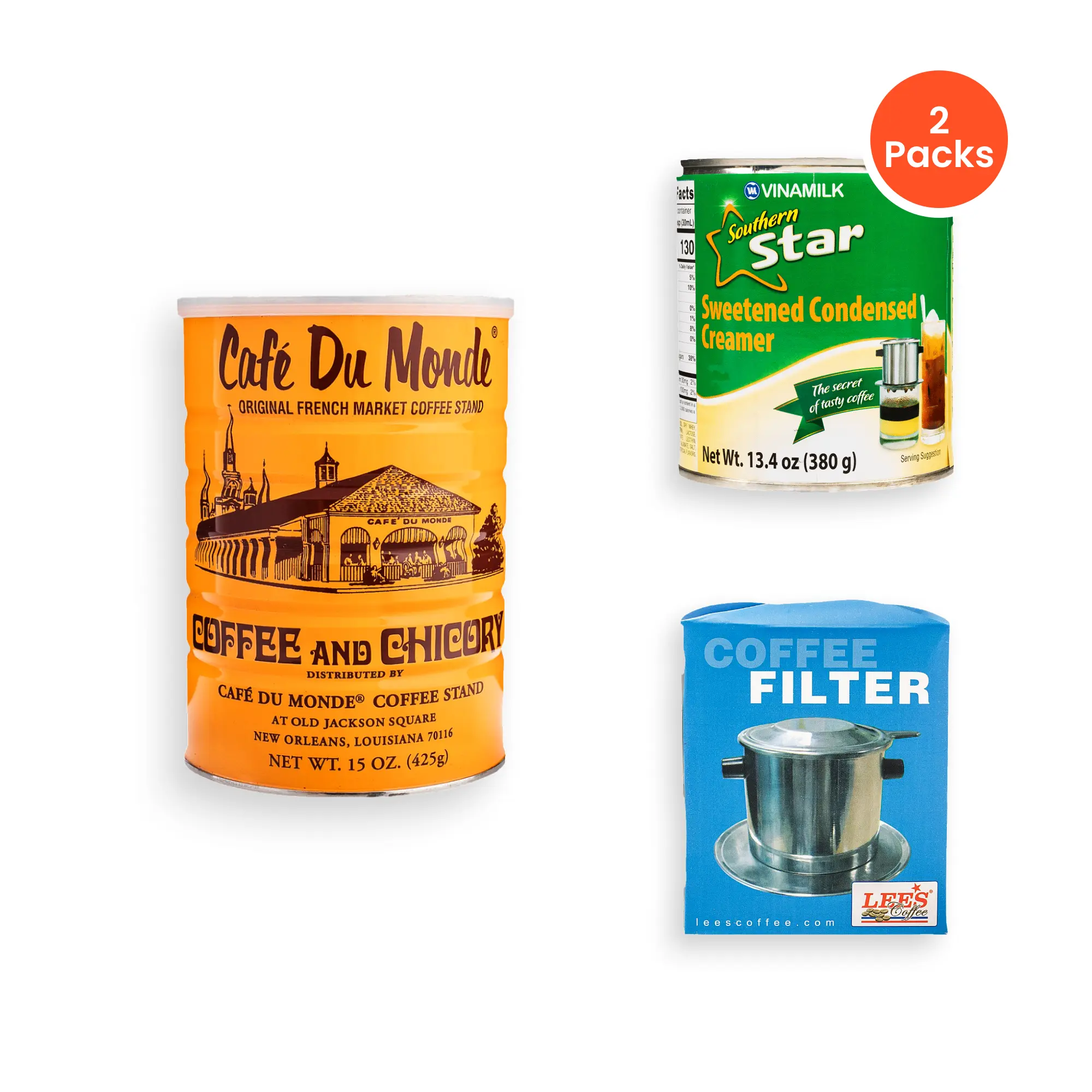 Cafe Du Monde Vietnamese Coffee Bundle - Authentic Drip Coffee Drink Beverage with Creamy Sweetened Condensed Creamer and Drip Filter