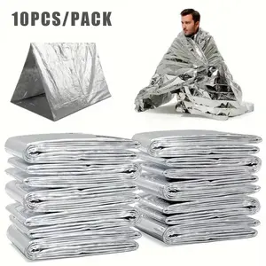 Survival Emergency Mylar Thermal Blanket, Foil Space Blanket for Nasa, Body Warmer for Outdoor, First Aid, Camping, Hiking, Silver Color, 10 Pack
