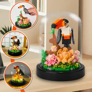 Parrot bouquet building set, with dust cover, animal mini building block toy, Mother's Day gift, Christmas Anime Design Figures Combo Model Kit Bricks