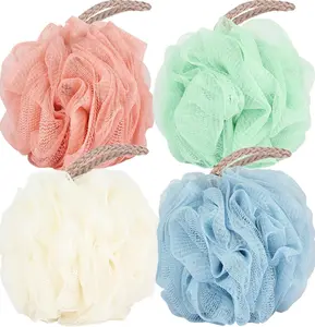 Sponge 60g Shower Loofahs 4 Colors Bath Sponges Mesh Balls for Body Scrubber Exfoliator Wash Back Scrubber Bathroom Men Women - 4 Pack Scrubbers Cleaning Bathing Accessories