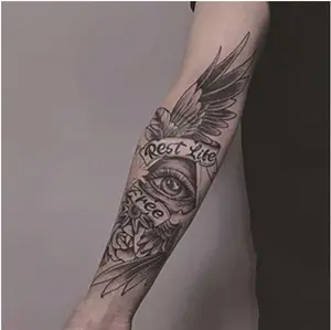 Stylish Herbal Tattoo Stickers, Cursive English Design, Juice Ink, Waterproof, Long-Lasting, Non-Reflective, Ideal for Men’s Forearms