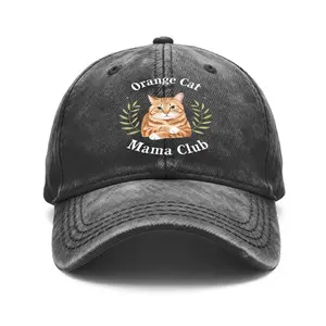 1 Vintage Washed Unisex Baseball Cap - Featuring an "Orange Cat Mom Club" Embroidery Design and Adorable Cat Lover Motif. Adjustable Fit; Ideal for Outdoor Activities and Casual Wear. A Great Gift for Boyfriends or Girlfriends; Suitable for Spring, Summer