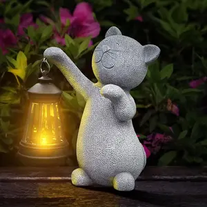 ISUNMEA Statues for Garden Decor，Solar Cat Outdoor Statues Outside Decor for Yard Art Lawn Ornaments Porch Patio Balcony Hoe House - Birthday for Grandma Mom Women  Solar Waterproof Lamp Post Lights