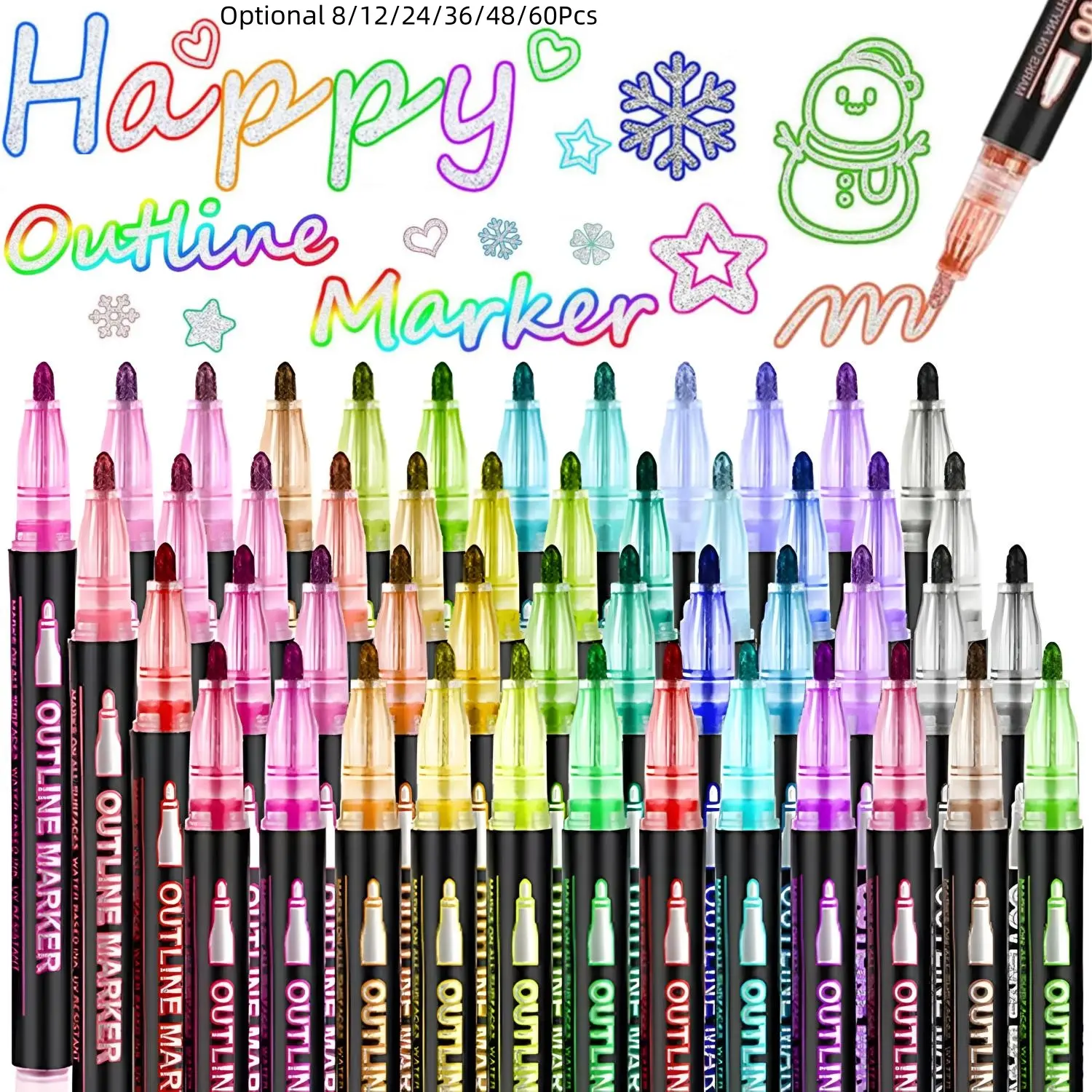 8/12/24/36 Colors Double Line Outline Markers,Super Shimmer Outline Marker Pen Set, Drawing Doodle Markers, Self Outline Metallic Markers Glitter Writing Drawing Pens for Birthday Greeting Card, Doodling, DIY Art Crafts, Creative Markers