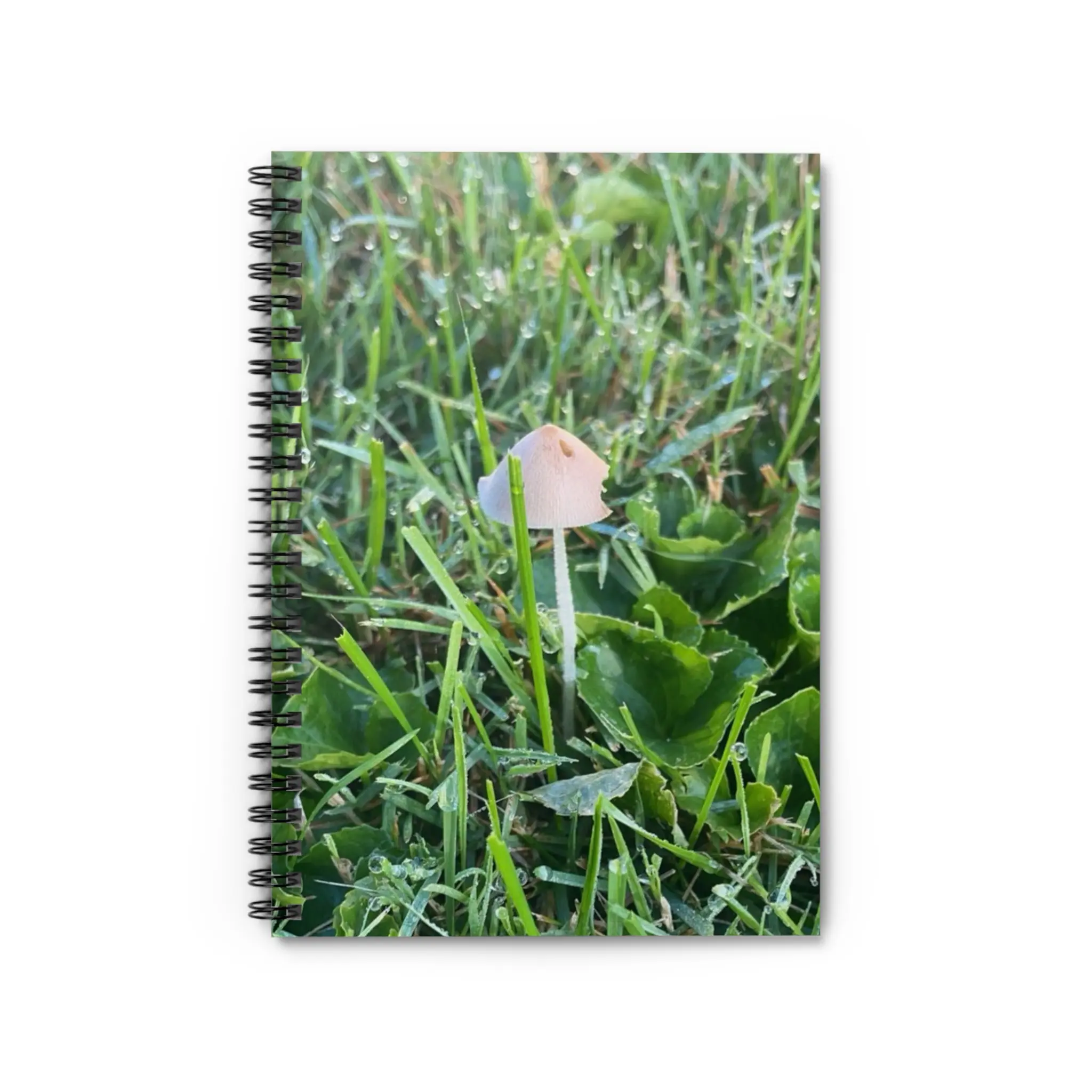 Tiny Mushroom in Dew Spiral Notebook — Nature Journal, Lined Notes for Gardeners & Nature Lovers