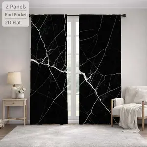 2Pcs Modern Black White Abstract Marble Veins Sun Blocking Curtains Digital Printed Rod Pocket, Window Treatment For Bedroom Office Kitchen Living Room Study Home Decor