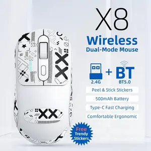 T-WOLF X8 Dual-Mode Wireless Mouse (2.4G+BT5.0) – Comes with Self-Adhesive Trendy Graffiti Stickers for Personal Style, Silent Clicks, Rechargeable, Lightweight Ergonomic Grip, Ideal for Laptops, Tablets & PC