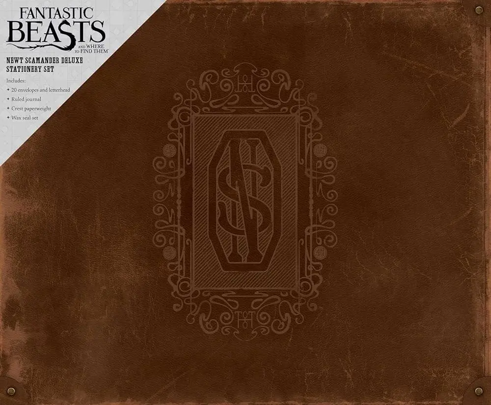Deluxe Harry Potter Fantastic Beasts Newt Scamander Stationery Box for Fans - Collectible Paperweight, Wax Stamp, 192-Page Blank Journal, Envelopes for Letter Writing (Office, School Use)