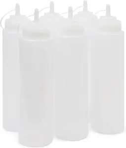 Bottles for Sauces & Dressings - 29 Oz Clear Plastic 6-Pack - Leak-Proof Durable Dispenser Bottles for Liquids - Commercial Plastic Oil