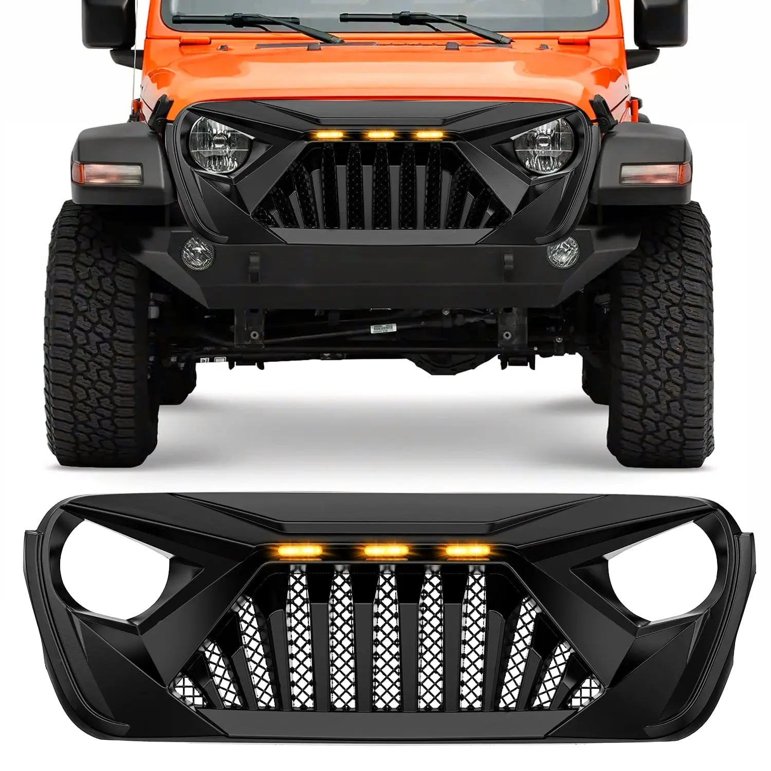 Nilight Automotive Front Bumper Grill Cover, Matte Black with LED Amber Lights, Compatible with 2018-2025 Wrangler JL and Gladiator JT