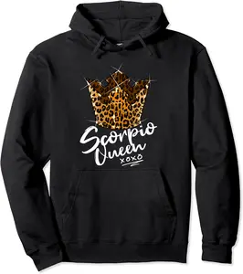 Leopard Scorpio Queen Zodiac Sign with Leopard Pattern Crown Pullover Hoodie - Braedoncoysp Shop 30B09B9R6C6T