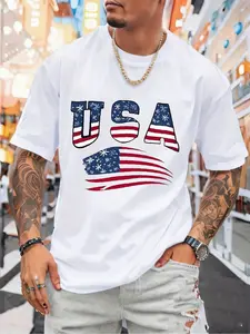 Men's fashion T-shirt "1776-2026" 250th anniversary of the Independence Day of the United States patriotic style American flag eagle pattern print high-quality 100% men's top round neck loose fit plus size men's short sleeve gift for dad and boyfriend