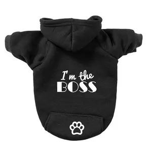 I'm the Boss Black Pet Hoodie - High Quality Cotton Poly Fabric with Sherpa Fleece Lining - Soft & Durable Dog Apparel with Treat Pocket Husky Clothes Costume