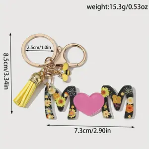 Acrylic Mom Keychain MOM Letters Floral Heart Doughnut Design 1pc Mother's Day Gift with Metal Buckle Tassel