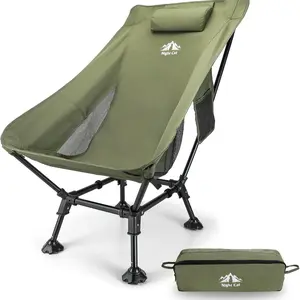 Night Cat High-Back Camping Chair, 16.5"x7" Pack Size, Ergonomic Support with Anti-Sink Feet & 5lb Lightweight, 330lb Capacity for Hiking, Beach, Lawn, Festival, Backyard & Mountain Terrain