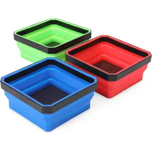 PRME Collapsible  Parts Tray Set, Foldable  Tray, 3 count 4.25 inch Square  Bowls with  Base Stores and Organizes Small Parts and Tools
