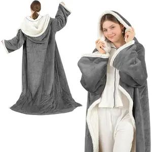 Wearable Heated Blanket with Foot Pocket & Hood, Electric Snuggle Blankets with Sleeves, 6 Heating Levels & 1-4H Auto Shut-Off, Machine Washable, Housewarming Gift, 50 * 70"+16", Dark Gray