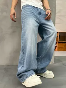 Vintage Blue Loose Fit Baggy Oversize Jeans with Pockets, Pants, Water Washed Craftsmanship, Perfect Gift for Boyfriend and Girlfriend, Casual All Seasons Wear