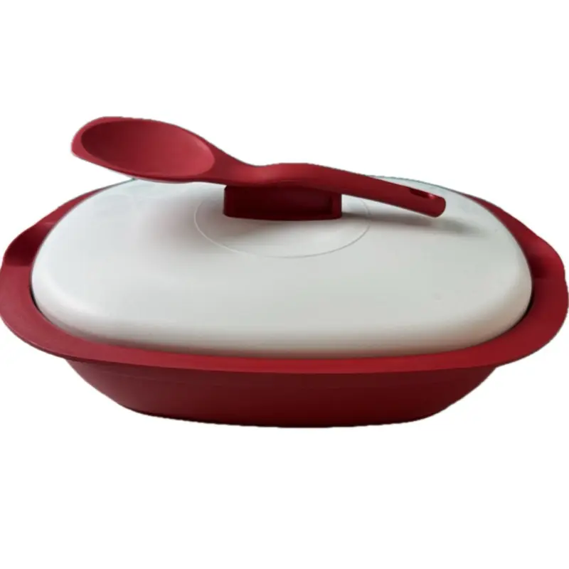 Legacy Airtight Rice Server with Included Ladle & Utensils, 7.5-Cup (1.8L) Red-White Thermal Insulated Food Storage Box, Convenient Serving Kitchen Organizer for Family Gatherings