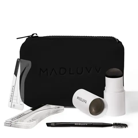MADLUVV Brunette Brow Stamp Kit - Waterproof Eyebrow Makeup Tool & 9 Stencils for Brunette, Brown, or Dark Hair