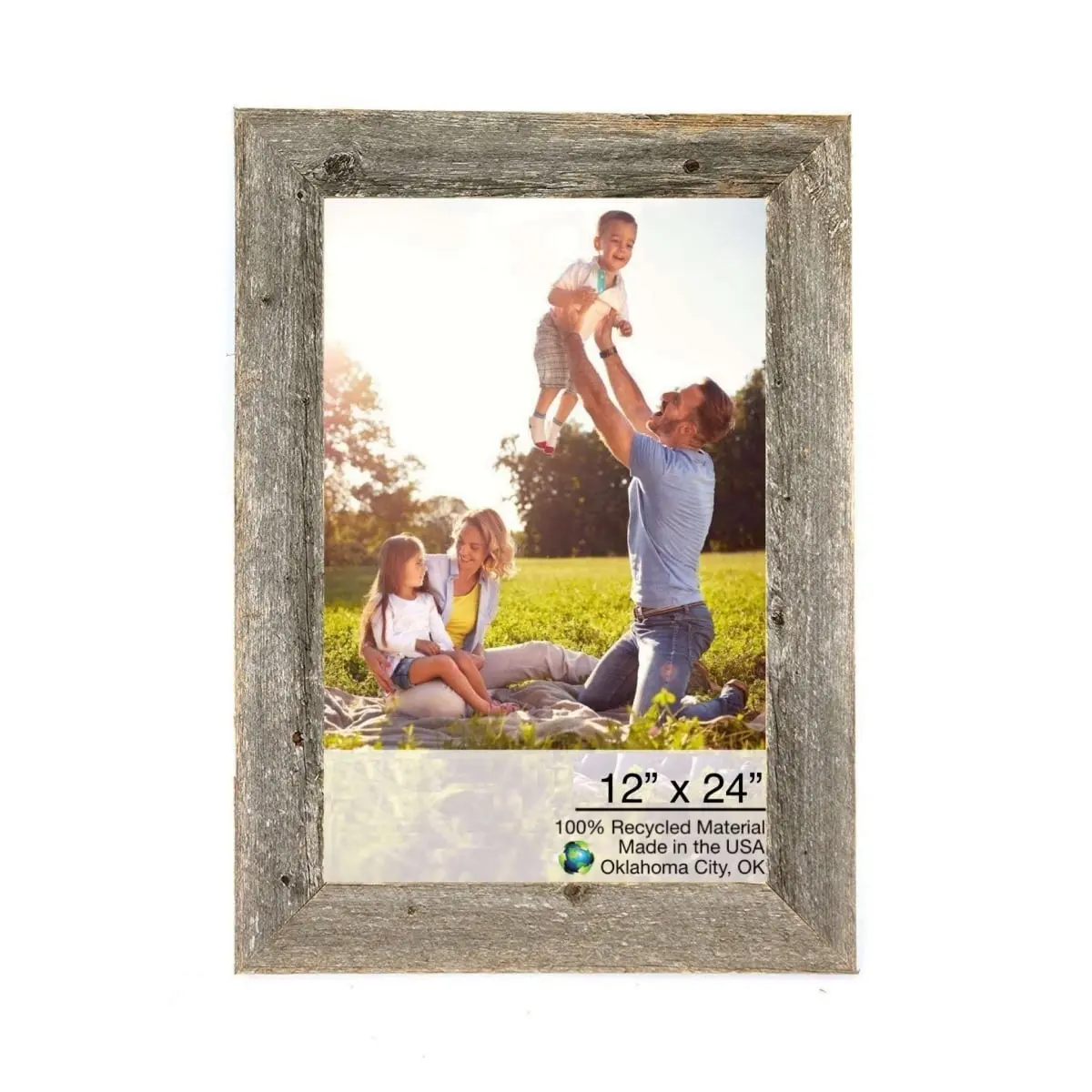 212 MAIN High-Quality 12x24 in. Rectangle Handmade Reclaimed Wood Picture Frame - Distressed Rustic Farmhouse Gray Art Frame for Baby Wall Decor, Home Room Display, Wood Picture Frames