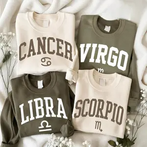 Minimalist Zodiac Sweatshirt, Astrology Sign Crewneck with Bold College Letter Design, Cozy Horoscope Pullover for Men and Women, Libra Cancer Virgo Scorpio, Perfect Birthday Gift for Zodiac Lovers - AL
