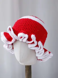 Double Color Ruffled Crochet Knit Hat, Folded Wide Brim Fisherman Cap, Unisex Funny Fashion Pullover Hat, Beanie Fitted, Casual Style, Knitted Hat