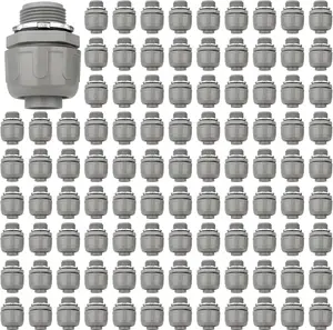 Conduit Connectors, 3/4 Inch Liquid Tight Connector NPT Non-Metallic for PVC Electrical Flexible Conduit Fittings, 180  Straight, UL Listed for  Outdoor Tubes Tools, Grey (100-Pack)