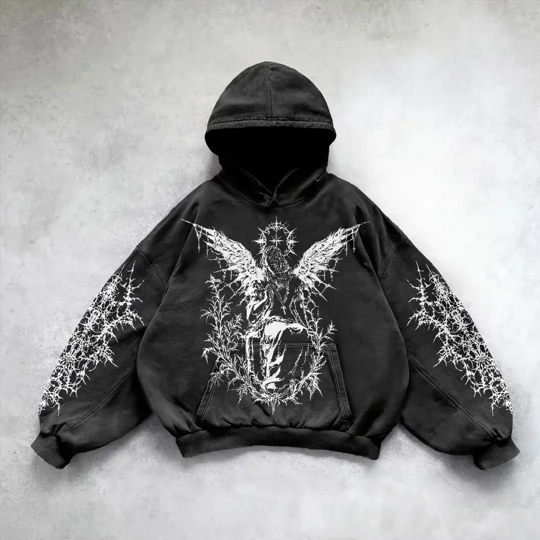 [Holy Threads] Angel Descend Graphic Versatile Oversized Jesus Hoodie Acid Washed Vintage Hoodie Jesus Shirt Unisex Jesus Hoodie Christian Merch Christian Apparel God Apparel