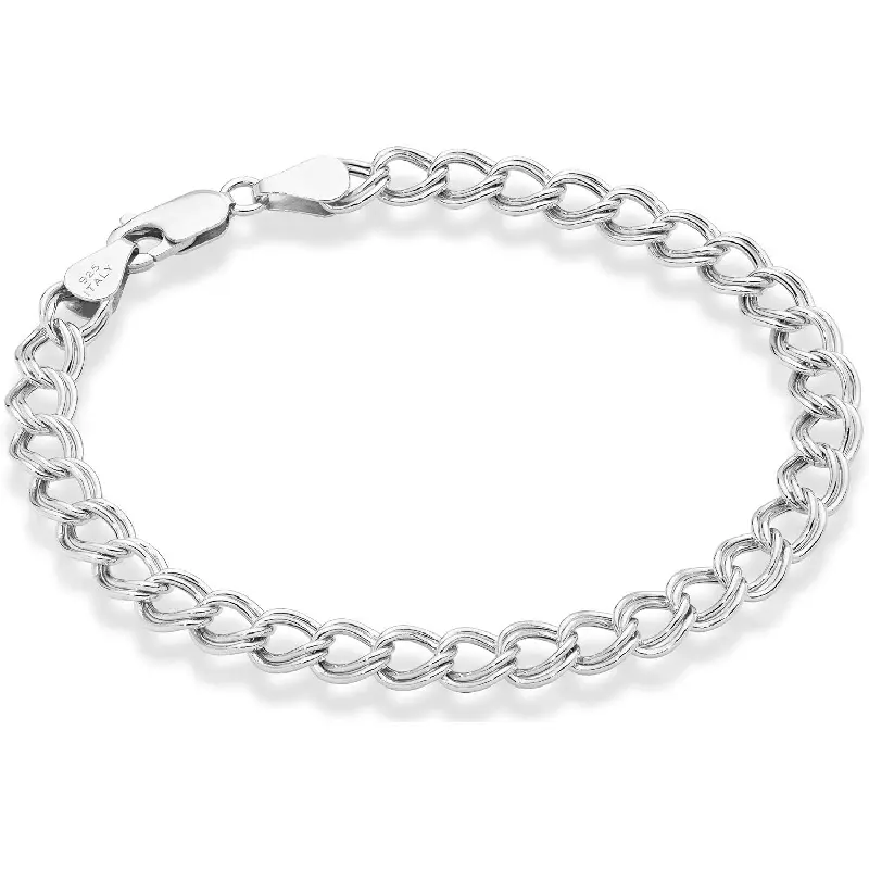 925 Sterling Silver Italian Double Curb Charm Link Chain Bracelet - Christmas Gift for Girl, Mom, Boy - Made in Italy Jewelry Accessory, Wedding, Father’s Day, Unisex, Anniversary, 925 Italy Marking, Gift Box Included, Male