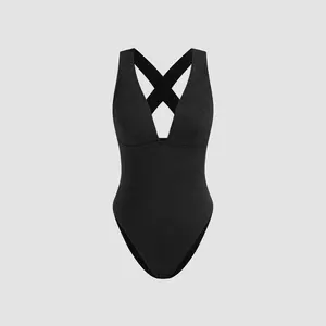 Cider Texture Shaping V-neck Criss Cross One Piece Swimsuit