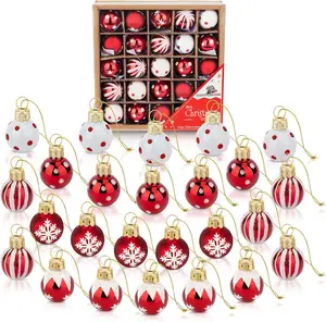 1 Inch Mini Red & White Peppermint Glass Ball Christmas Ornaments Set of 25 Balls | Miniature Christmas Tree Ornaments | Rustic Christmas Decorations | Mini Christmas Tree Decorations for Small Trees