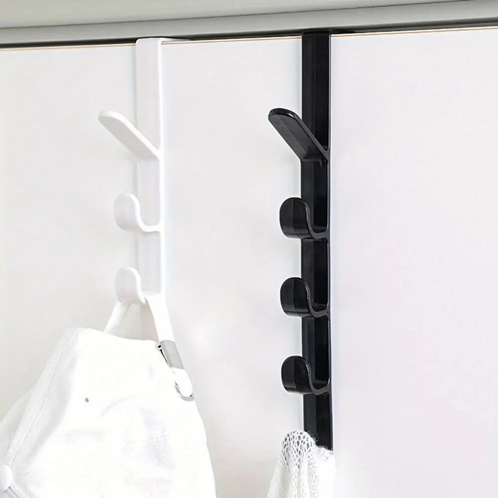 2pcs Over The Door Hanger Hook Five-connected Hooks Storage Organizer, No Trace Round Head Hanging Hooks for Home Bathroom Bedroom Kitchen Closet, Black and White Multifunctional Door Hanger Hooks for Daily Hanging Use