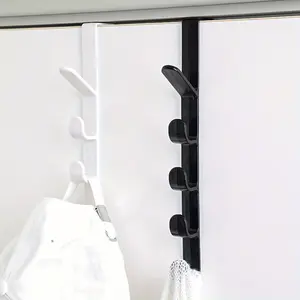 2pcs Over The Door Hanger Hook Five-connected Hooks Storage Organizer, No Trace Round Head Hanging Hooks for Home Bathroom Bedroom Kitchen Closet, Black and White Multifunctional Door Hanger Hooks for Daily Hanging Use