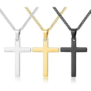 YADOCA 3Pcs Cross Necklace for Men Stainless Steel Silver Black Gold Mens Cross Necklaces Set Jewelry Gifts With Cross Chain And Cross Pendant 16 18 20Inch