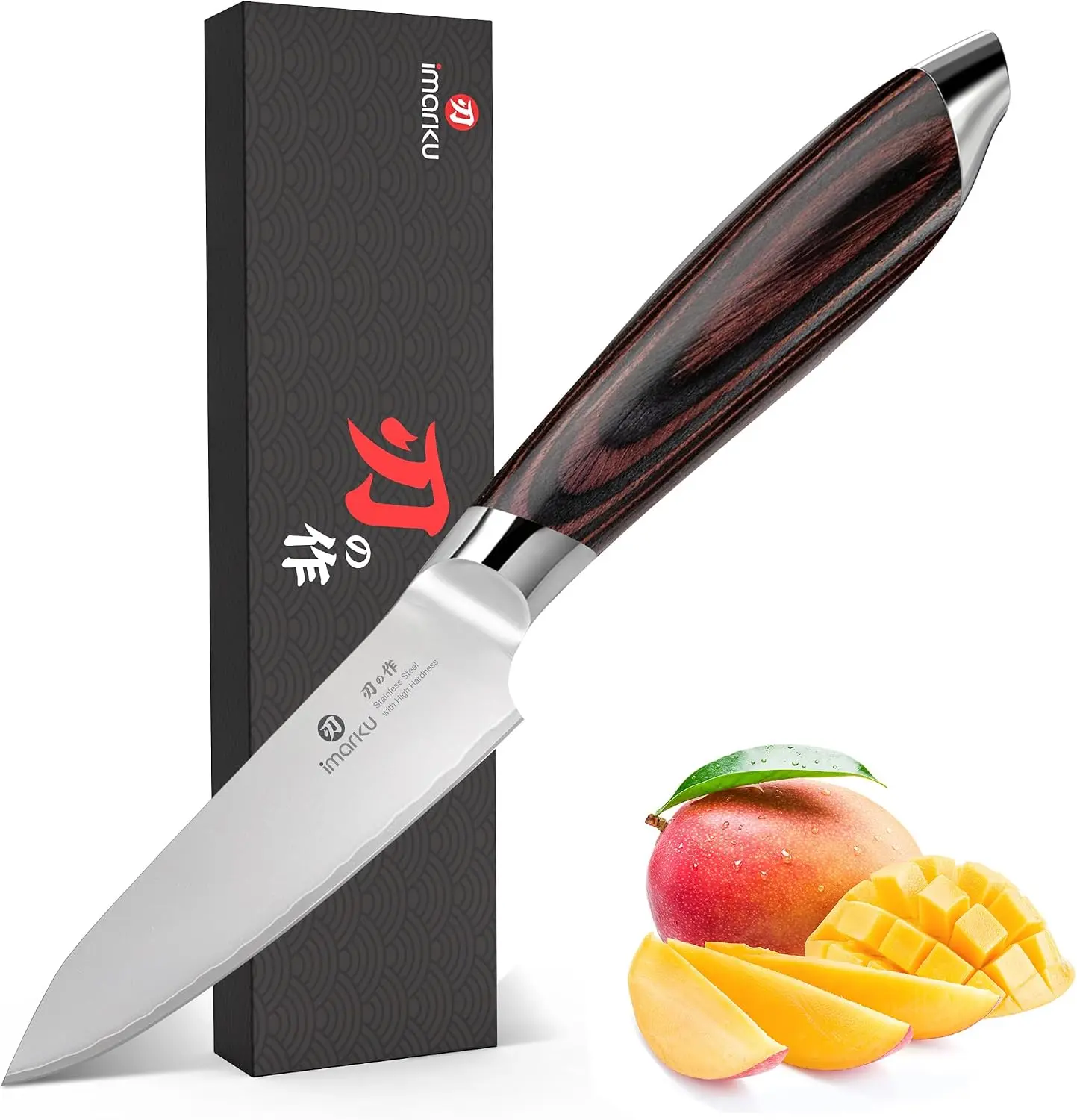 imarku Paring Knife 3.75 Inch, Japanese High Carbon Stainless Steel Fruit Knife, Ultra Sharp Small Kitchen Knife for Peeling Fruits Cutting Veggies, Ergonomic Pakkawood Handle