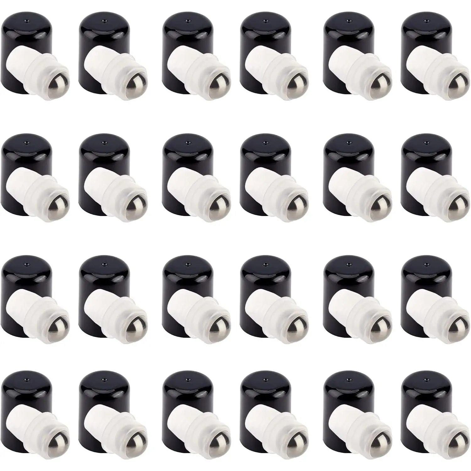 24Sets Essential Oil Roller Inserts Kit, Stainless Steel Roller Balls and Black Bottle Cap for 5~15ml Essential Oils,  Bottle, 9mm inner diameter