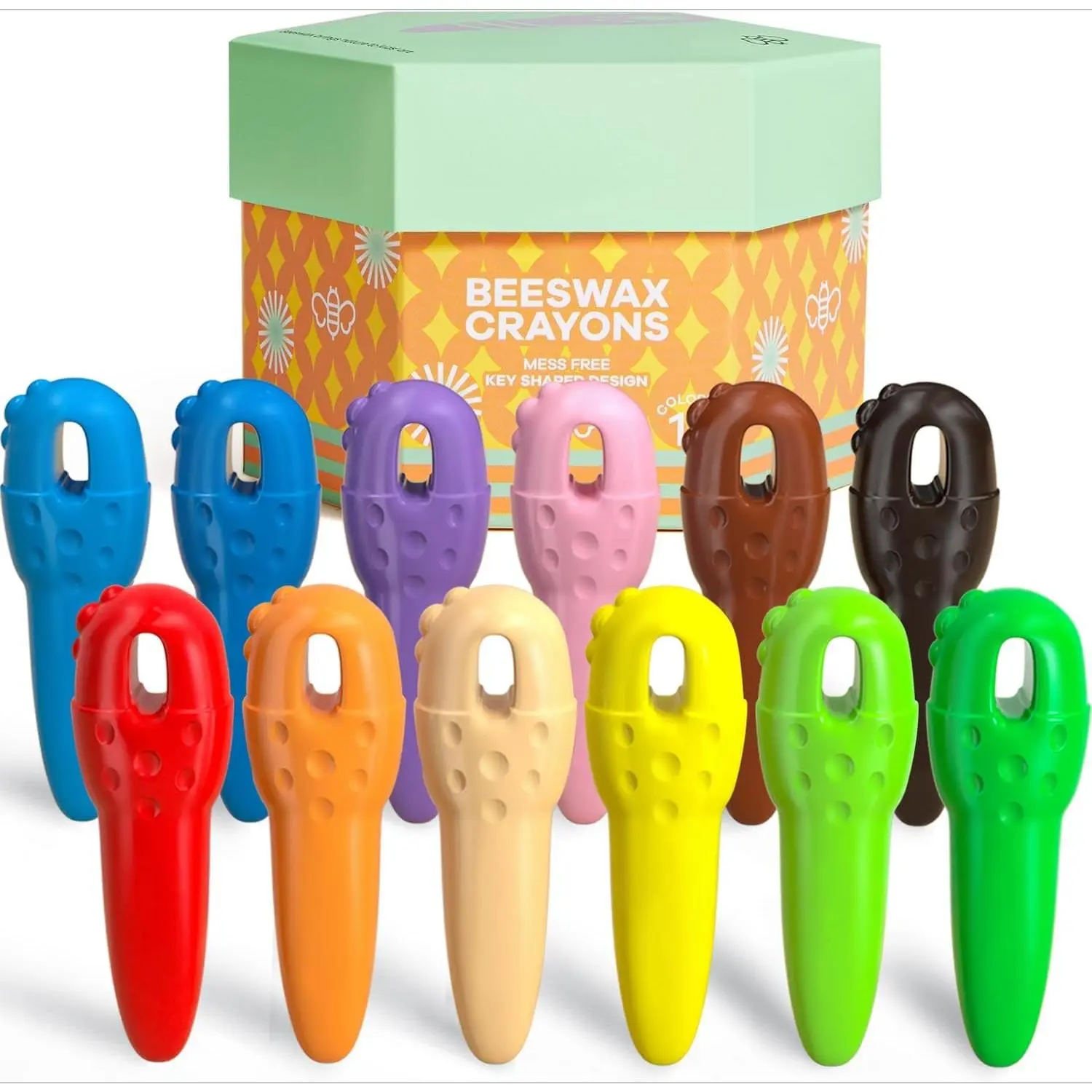 Z-ITC16 Unisex Mess-Free Beeswax Crayons for Toddlers - 12-Color 100% Pure Beeswax, Food-Grade Pigments, Non-Toxic, Washable, Easy to Grip Jumbo Crayons, Bonus 108 Coloring Book PDF Pages, Thanksgiving Creative Gifts for Kids Ages 1-8