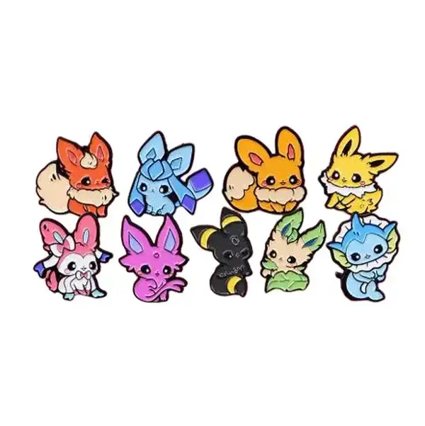 New Cute 9-Set Eevee Collar Clips & Brooches, Fashion Clothes Accessories