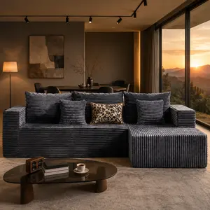 106" L-Shaped Contemporary Sectional Compression Sofa with Chaise, Minimalist Modular Deep-Seat Upholstered Couch, No-Assembly Floor Lounge for Living Room, Contemporary Sectional Sofa