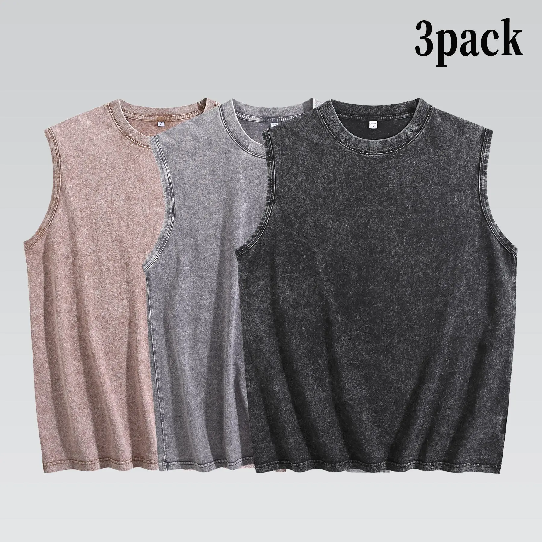 3PACK 210G Mens Workout Tank Tops Sleeveless Tee Shirts Men Muscle Shirt Gym Acid Wash T Shirts Running Beach Loose Fit Tee summerwins,back to school,back to school shopping