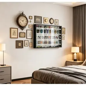 SAVEYOUR Black Wall-Mounted Display Case with Large Clear Door High Capacity Collectible Showcase Cabinet for Action Figures Sports Memorabilia and Small Collectibles 4 Adjustable Shelves 7 Height Positions