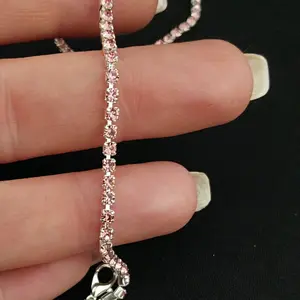 APRRA1 silver colored chain with pink rhinestones anklet