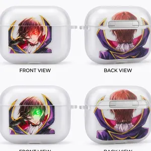 Lelouch Lamperouge Anime AirPods Case with Keychain, Frosted PC Protective Cover for AirPods Pro, Code Geass Manga Earbuds Case Gift for Him Her