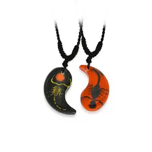 Real Scorpion Small Ying Yang Friendship Necklace Black and Red w/ Dots