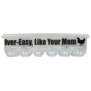 Egg Crate Clear Reusable Plastic Storage Container for Dozen (12) Eggs - Custom Humor "Over-Easy Like Your Mom""