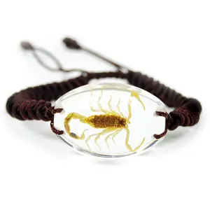 Clear Oval Shaped Pendant Bracelet with Real Brown Scorpion