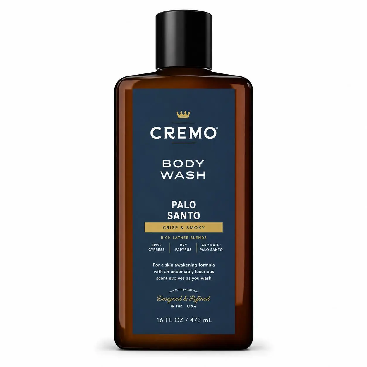Cremo Body Wash Men, Notes of Bright Cardamom, Dry Papyrus and Aromatic Palo Santo, 16 Fl Oz