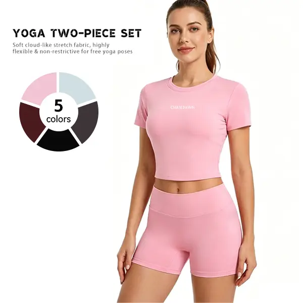 Women's 2-Piece Activewear Set - Solid Color High-End T-Shirt, High-Waisted Fitted Shorts, Breathable Quick-Drying Casual Sportswear for Yoga, Gym Workouts, Woman 2 Piece Set